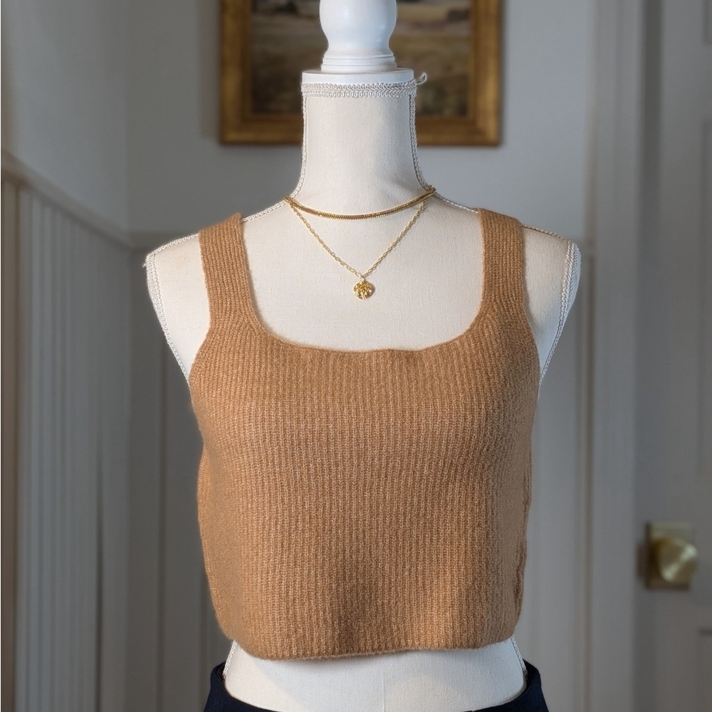 Everlane NWT Camel Ribbed Knit Crop Tank Top Minimalist XL